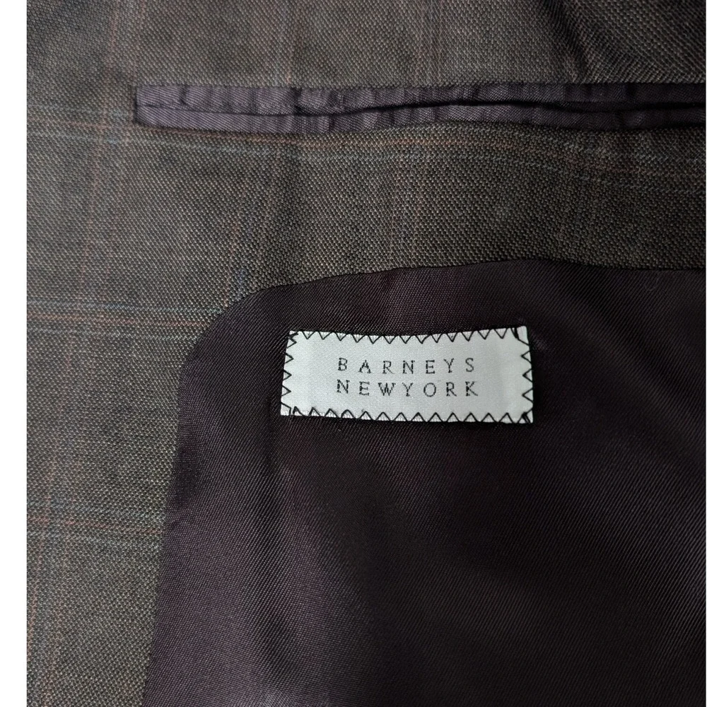 Barneys New York Men's 44R Brown‎ Glen Plaid Wool Blazer Sport Coat